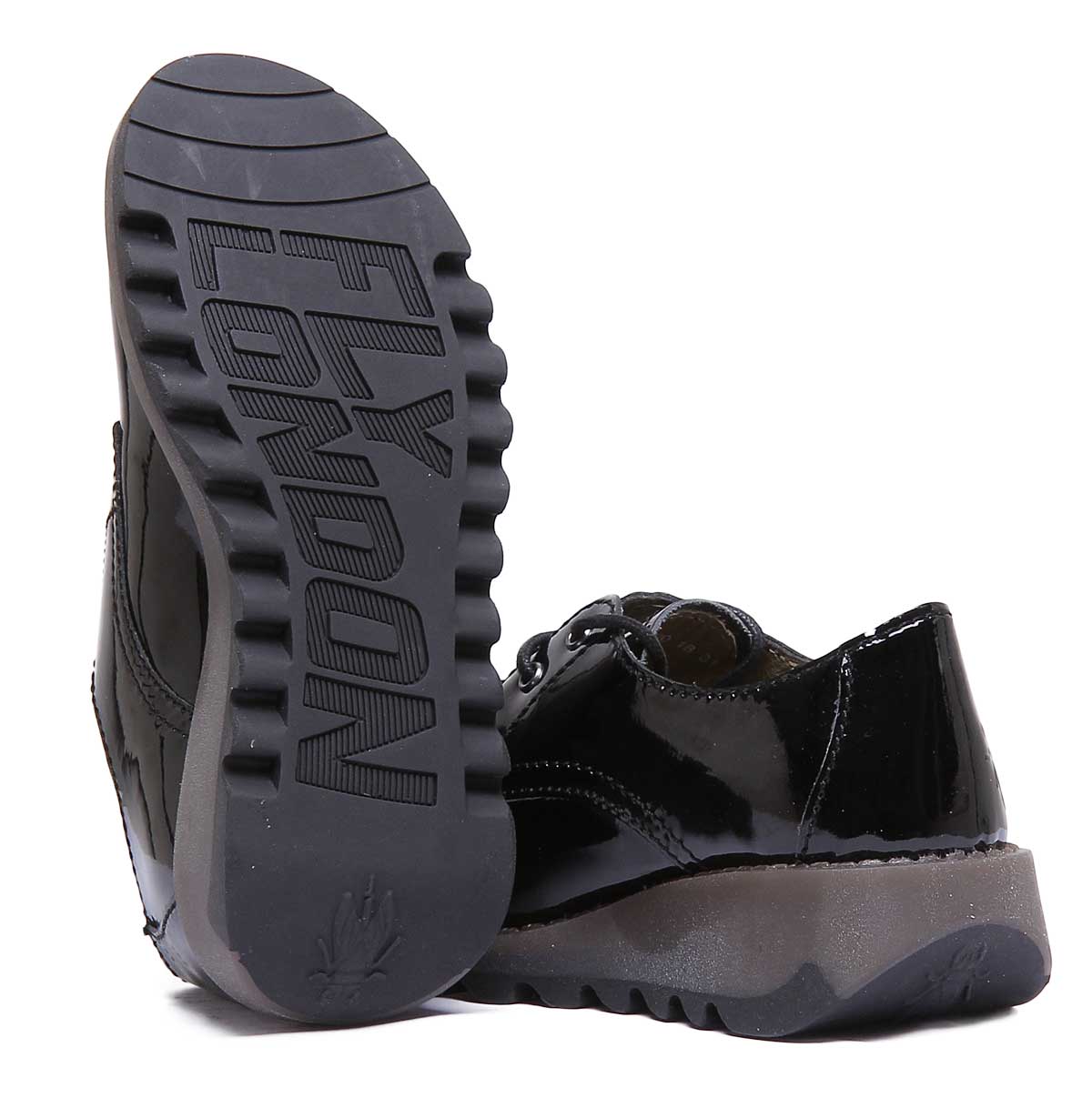 Fly London Simb K Lace Up Leather Shoes In Black Patent For Kids - Image 4