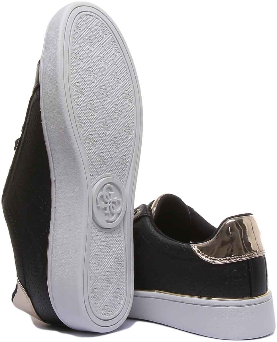 Guess Beckie Women's Lace Up Casual Sneakers In Black Gold - Image 4