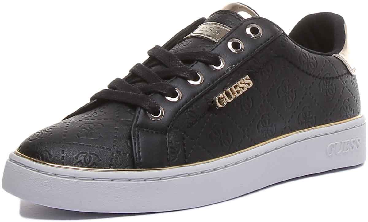 Guess Beckie Women's Lace Up Casual Sneakers In Black Gold - Image 6